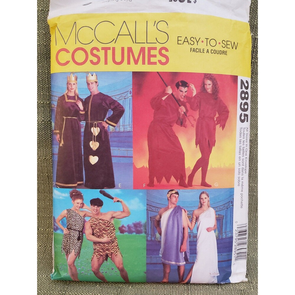 Vtg Adult & Teen Costumes King/Queen, Devil, Caveman, Greek McCall's 2895 Sewing